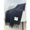 Merino Wool Throw Blanket Slate Navy Herringbone