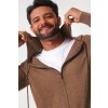 Merino Wool Full Zip Hoodie Sweater - Camel