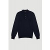 Merino Wool Sport Long Sleeve Polo Shirt - Navy