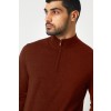 Merino Wool Quarter Zip Sweater - Rust