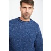 Raheen Tweed Roll Neck Mens Aran Merino Wool Sweater - Denim