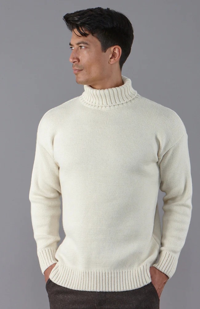 Paul James The Modern Submariner Roll Neck Merino Wool Sweater Ecru