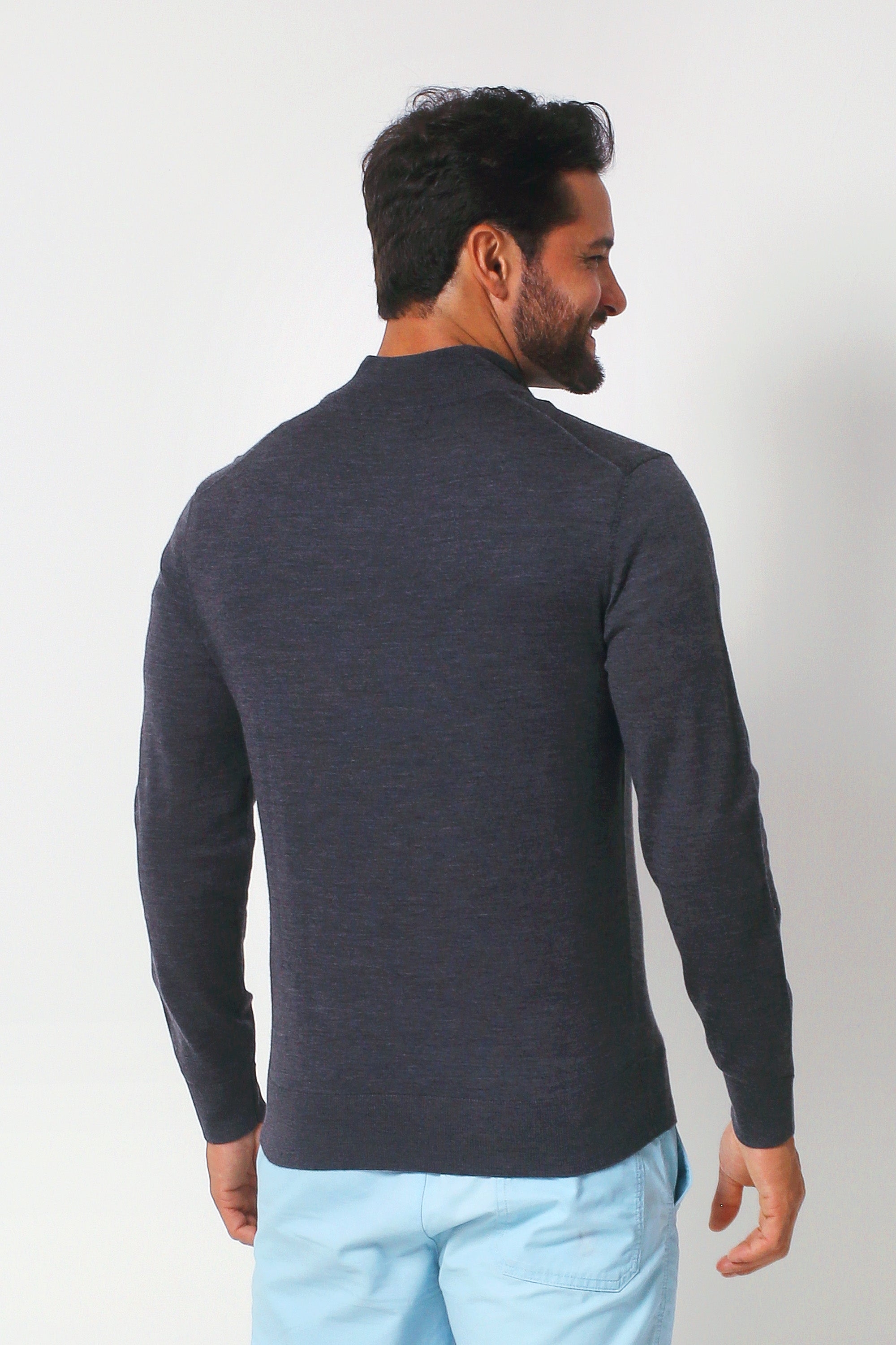 Merino Wool Quarter Zip Sweater Charcoal