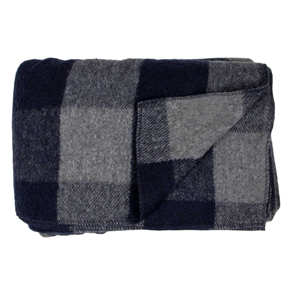 Minus33 Merino Wool Clothing White Mountain Woolen Camp Picnic Blanket Gray and Blue Plaid